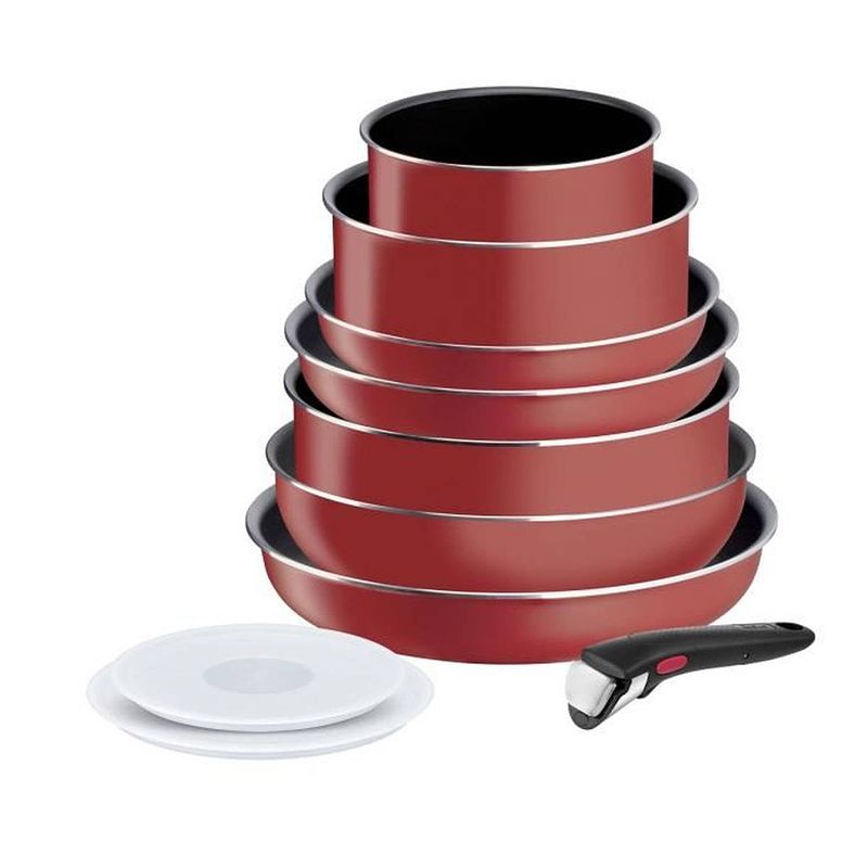 Foto van Tefal ingenio l1529402 10-delige pannenset - 7 pannen - 2 deksels - 1 handgreep - rood