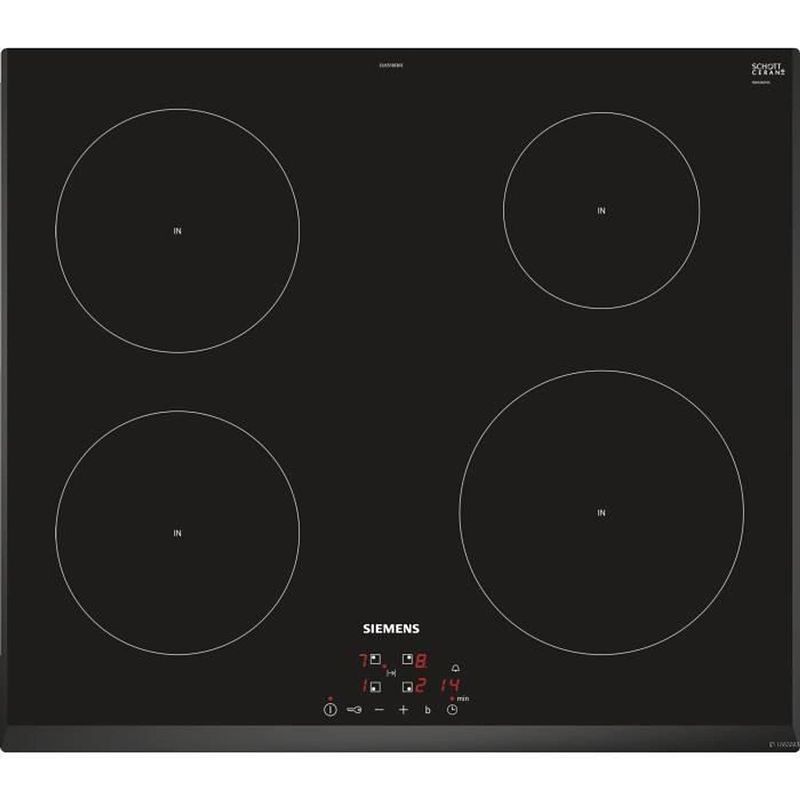 Foto van Siemens eu651beb1e inductiekookplaat - 4 oppervlakken - 4600w max - l59,2 x d52,2cm - glascoating - zwarte kleur