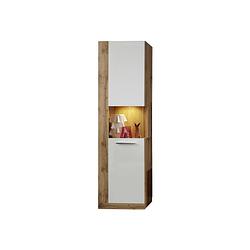Foto van Rominia vitrinekast 1 deur, eiken decor, wit hoogglans.