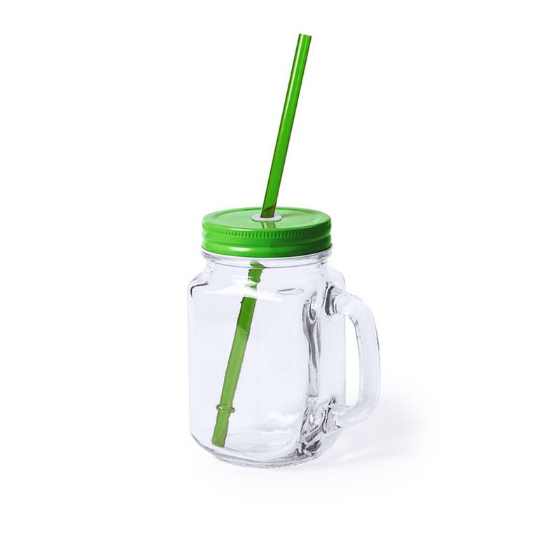 Foto van 1x stuks glazen mason jar drinkbekers groene dop/rietje 500 ml - drinkbekers