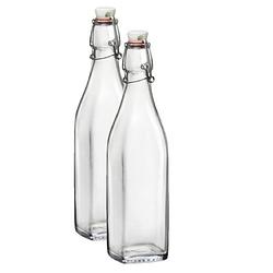 Foto van 2x limonadeflessen/waterflessen transparant 1 liter vierkant - weckpotten