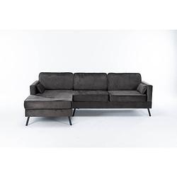 Foto van Hoekbank design lizza 270cm bank donkergrijs velvet loungebank zowel links als rechts bankstel