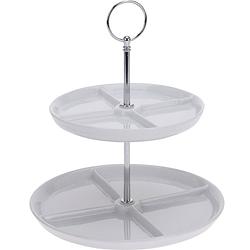 Foto van Etagere met 2 lagen - wit - porselein - h24 cm - etageres