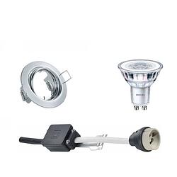 Foto van Led spot set - gu10 fitting - inbouw rond - glans chroom - kantelbaar ø83mm - philips - corepro 840 36d - 4w -