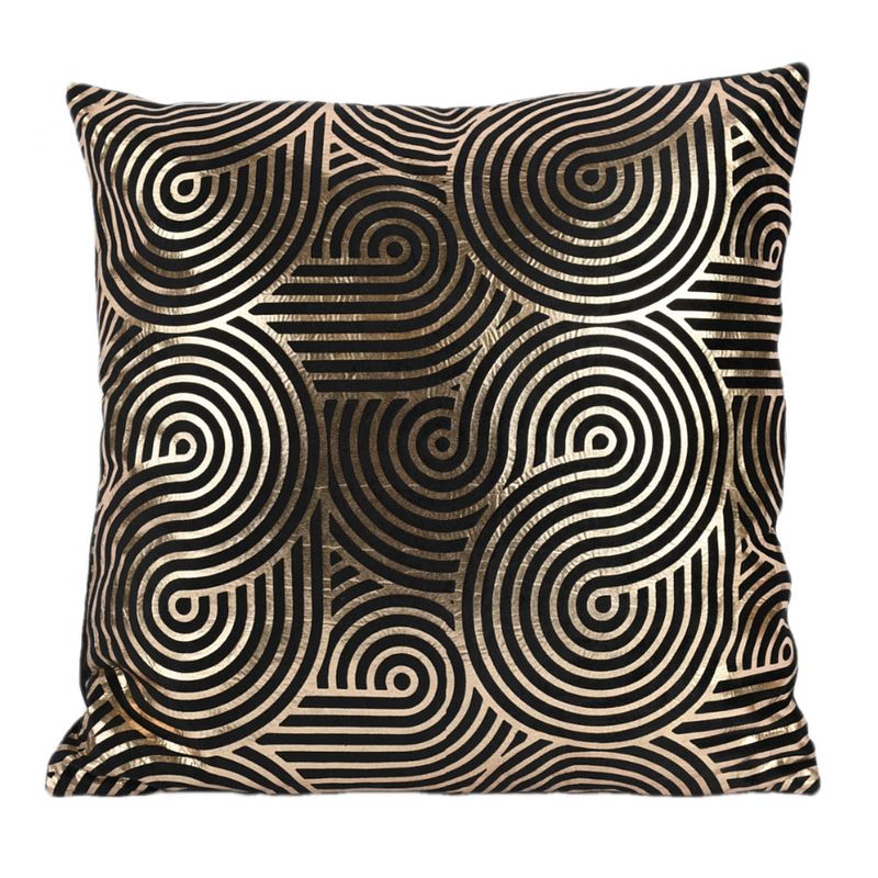 Foto van Casa di elturo sierkussen velvet swirl - zwart & goud - 45 x 45 cm (incl. vulling)