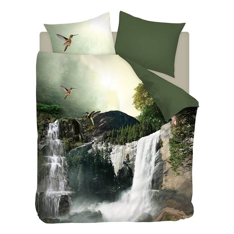 Foto van Snoozing waterfalls - flanel - dekbedovertrek - lits-jumeaux - 240x200/220 cm - groen