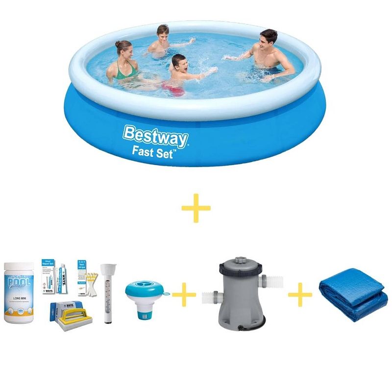 Foto van Bestway zwembad - fast set - 366 x 76 cm - inclusief ways onderhoudspakket, filterpomp & grondzeil