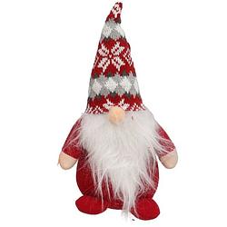 Foto van Pluche gnome/dwerg/kabouter decoratie pop/knuffel kleding rood en muts 26 x 11 cm - kerstman pop