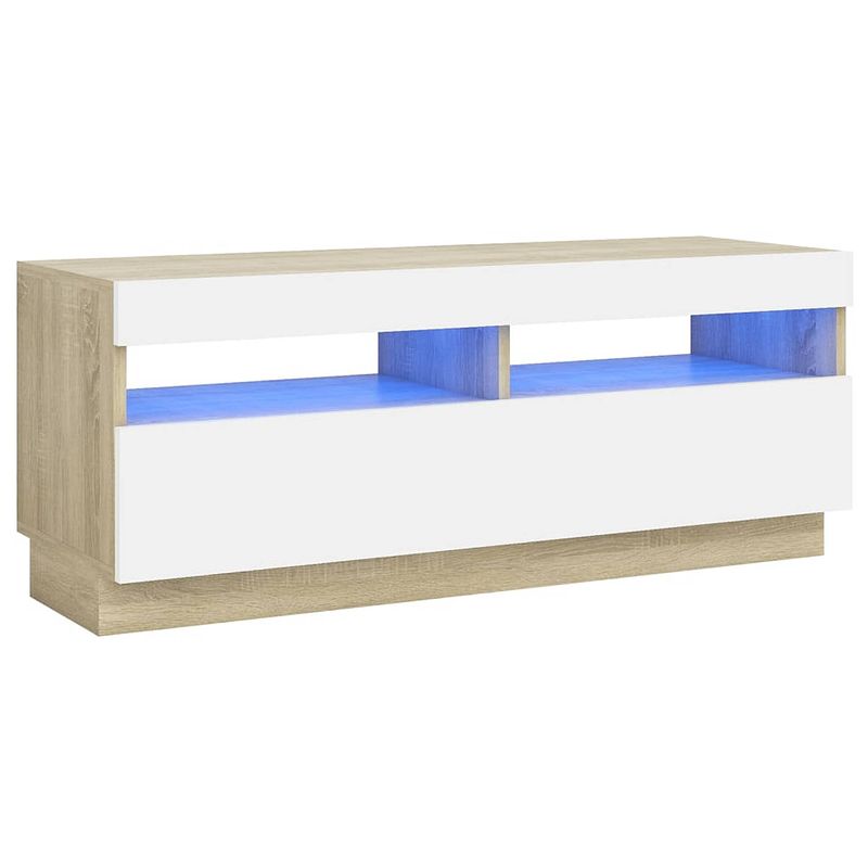 Foto van Vidaxl tv-meubel met led-verlichting 100x35x40 cm wit en sonoma eiken