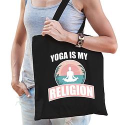 Foto van Yoga is my religion katoenen tas zwart voor volwassenen - sport / hobby tasjes - feest boodschappentassen