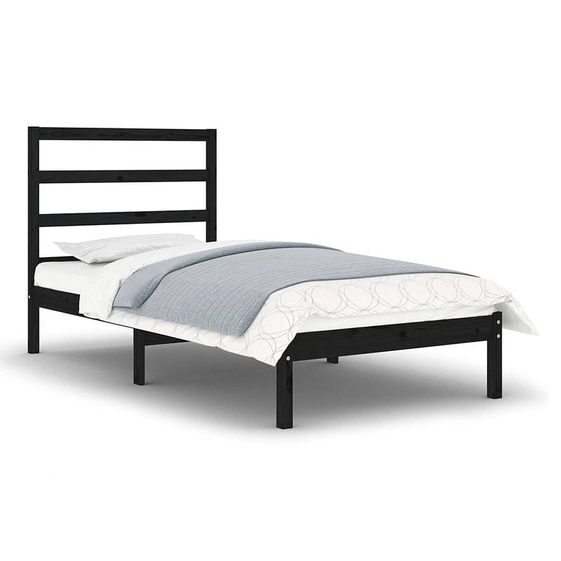 Foto van The living store bedframe zwart - massief grenenhout - 195.5 x 81 x 100 cm - 75 x 190 cm (2ft6 small single) - montage