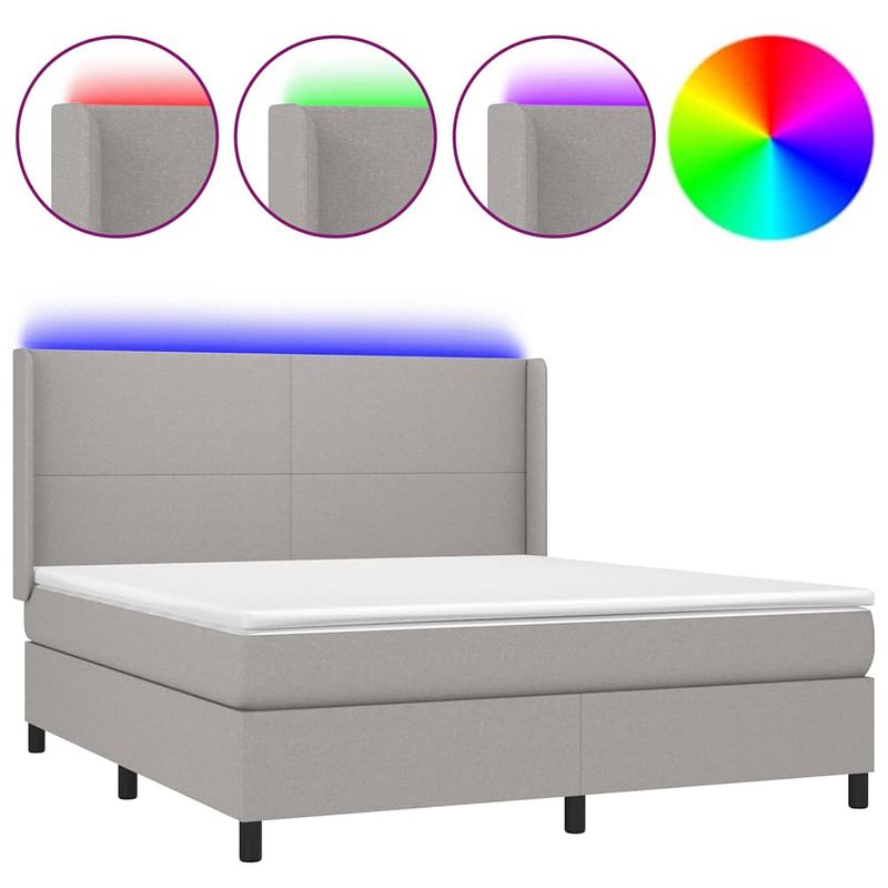 Foto van The living store boxspring led - 203 x 183 x 118/128 cm - lichtgrijs - pocketvering matras - huidvriendelijk topmatras