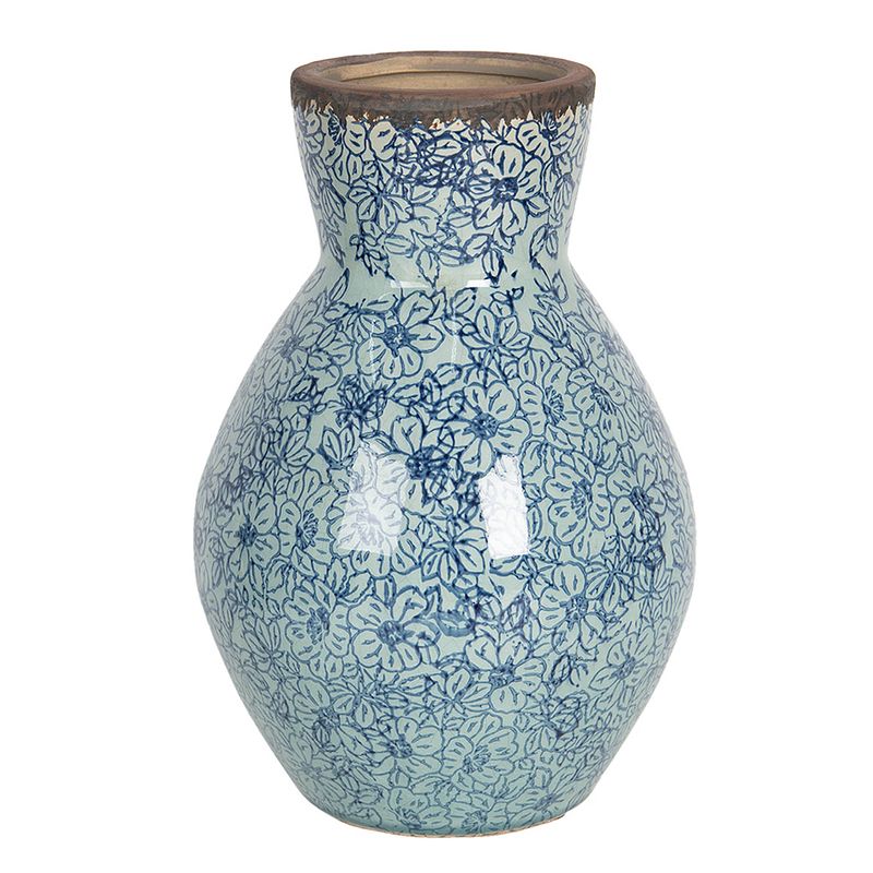 Foto van Clayre & eef vaas ø 16*24 cm blauw keramiek rond bloempot binnen pot blauw bloempot binnen pot