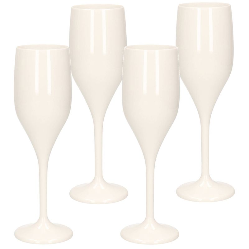 Foto van Set van 8x stuks champagne/prosecco flutes glazen wit 150 ml van onbreekbaar kunststof - champagneglazen