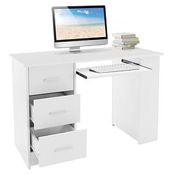 Foto van Bureau met drie laden drie legplanken en toetsenbordlade 110x49x75 cm wit hout ml-design