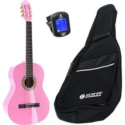 Foto van Lapaz 002 pi klassieke gitaar 4/4-formaat roze + gigbag + stemapparaat