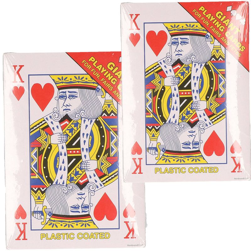 Foto van Xl speelkaarten 2x pakjes rood 17 x 12 cm - kaartspel