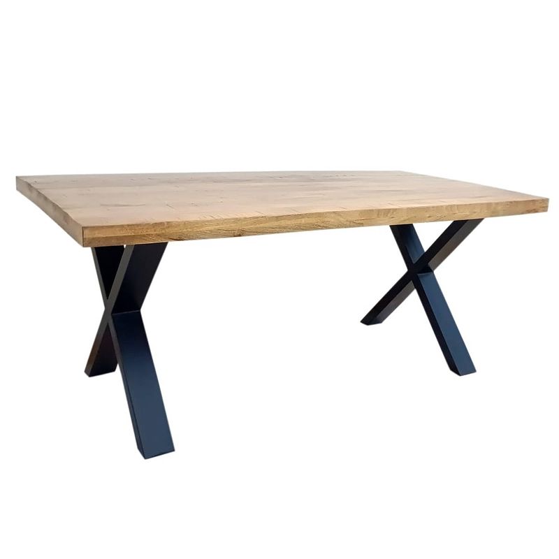 Foto van Eettafel rechthoekig mangohout xavier lichtbruin 160cm duurzaam tafel met x-poot mango eetkamertafel hout