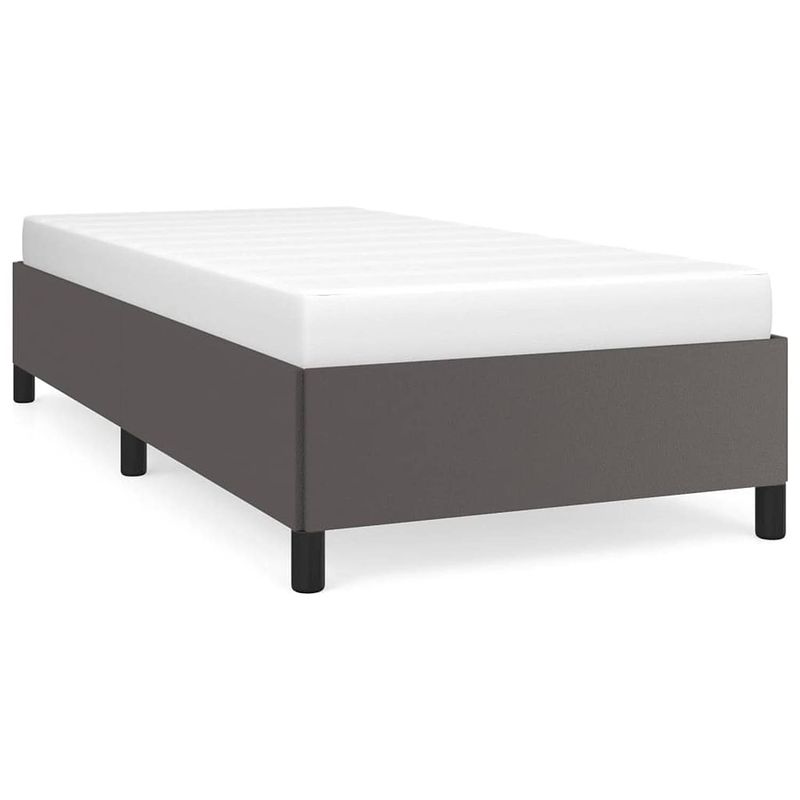 Foto van The living store bedframe - kunstleer - multiplex lattenbodem - grijs - 203x83x35cm - 80x200cm matras