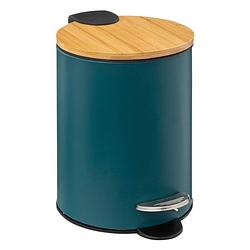 Foto van Prullenbak met soft-close - 3l inhoud - groen/blauw - kleine pedaalemmer met bamboe deksel - voor badkamer en toilet