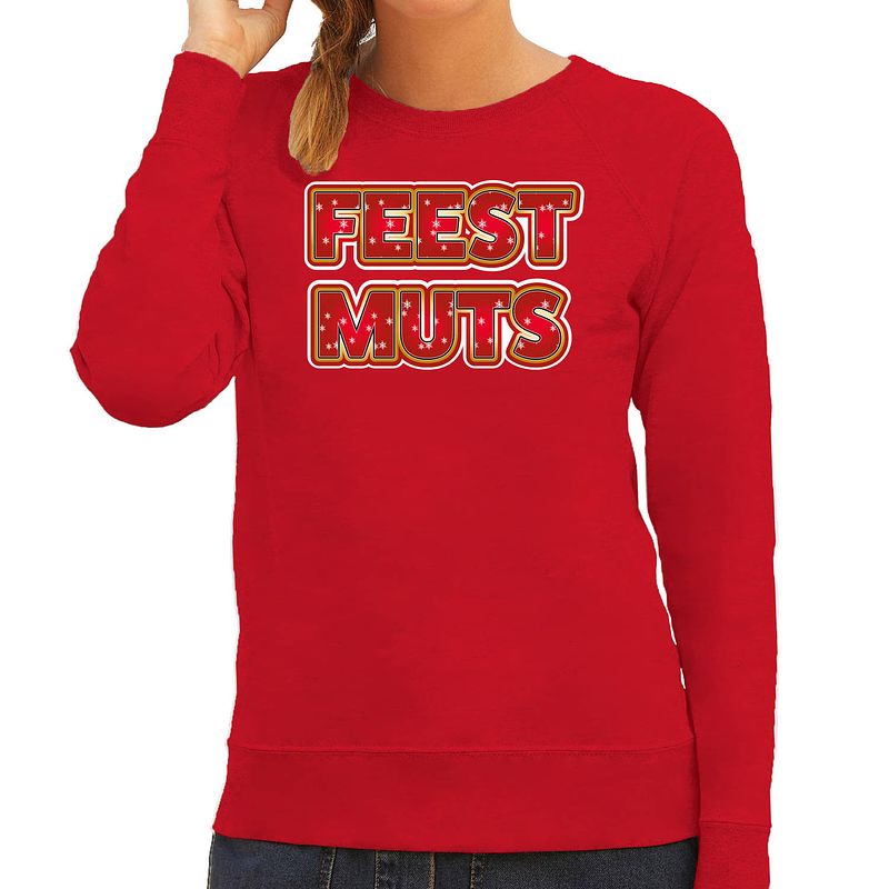 Foto van Bellatio decorations foute kersttrui/sweater voor dames - feest muts - rood - kerstmis s - kerst truien