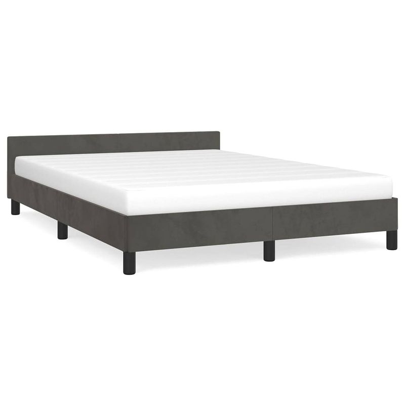 Foto van The living store bedframe donkergrijs - fluweel - ondersteunende poten - multiplex lattenbodem - 193x143x50 cm -