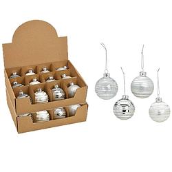 Foto van 24x stuks luxe gedecoreerde glazen kerstballen zilver 6 cm - kerstbal