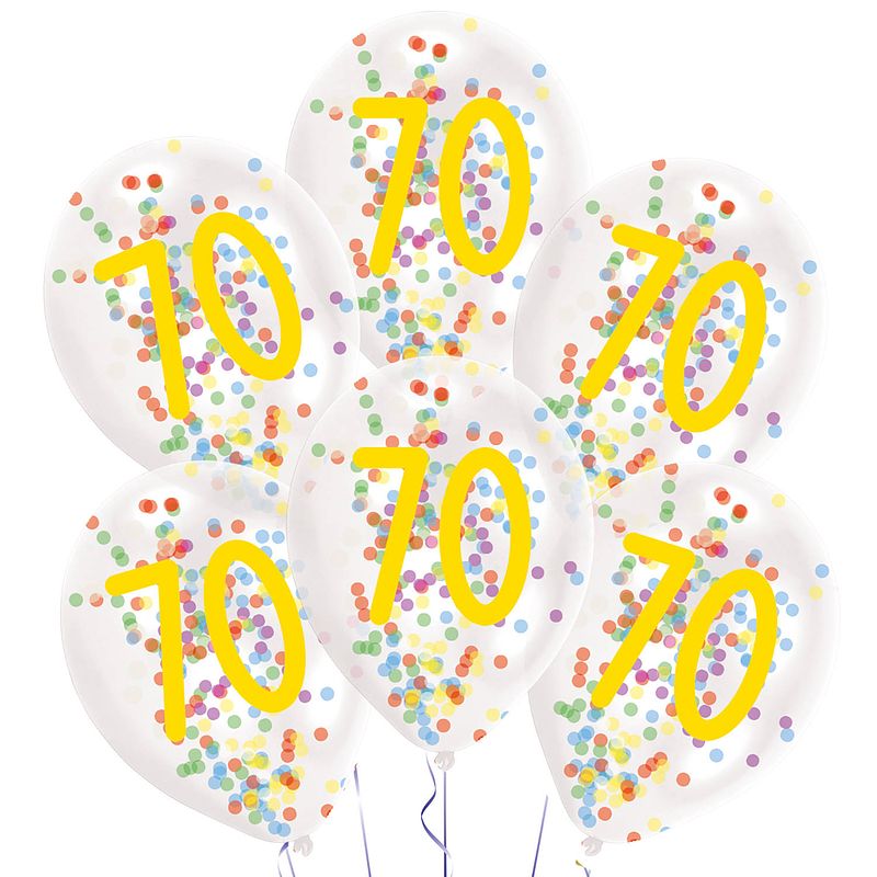 Foto van Amscan ballonnen confetti 70 jaar 27,5 cm latex wit 6 stuks