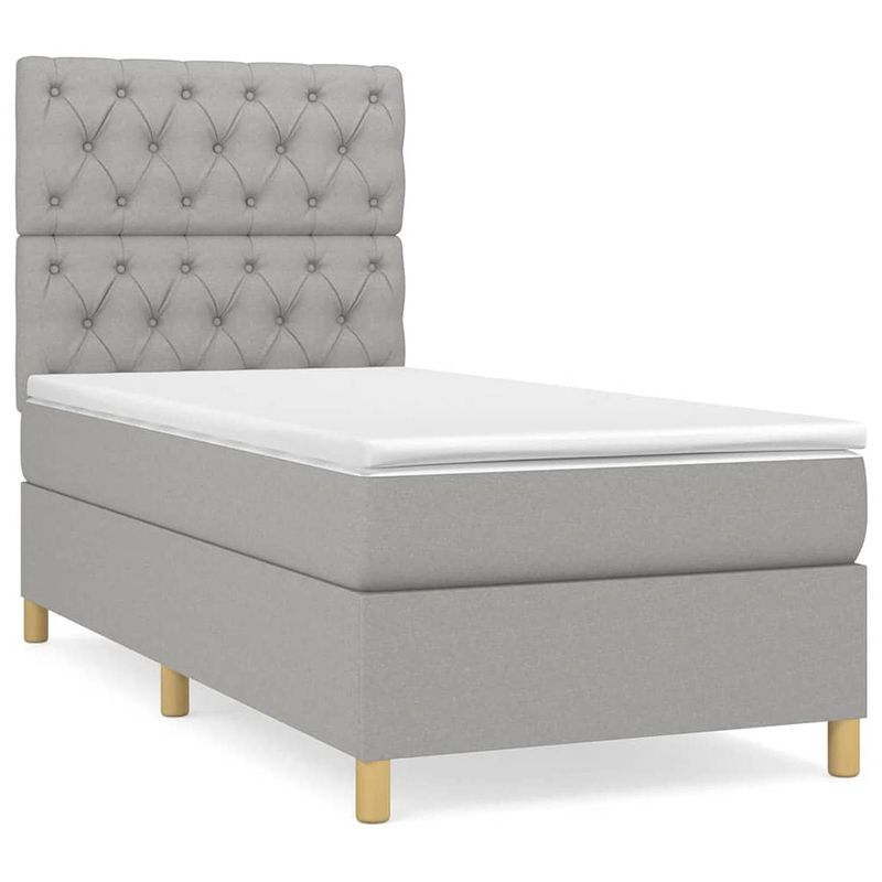 Foto van The living store boxspringbed - comfort - bed - 203 x 83 x 118/128 cm - lichtgrijs