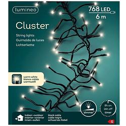 Foto van Clusterverlichting warm wit buiten 768 lampjes 600 cm inclusief timer en dimmer - kerstverlichting kerstboom