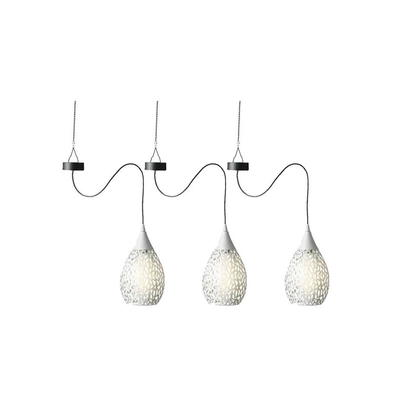 Foto van 3x stuks witte solar tuinverlichting hanglamp ijzer 21 cm - buitenverlichting