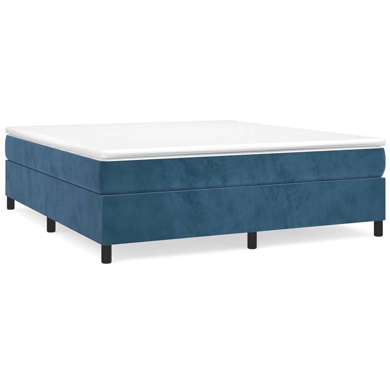 Foto van The living store boxspringbed - donkerblauw - 203 x 160 x 35 cm - zacht fluweel - pocketvering matras - middelharde