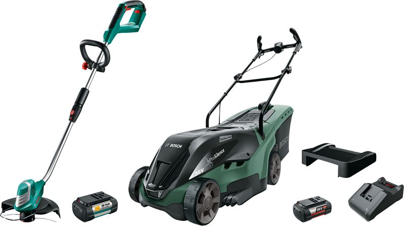 Foto van Bosch universalrotak 36-590 + bosch advancedgrasscut 36 li + extra 4ah accu