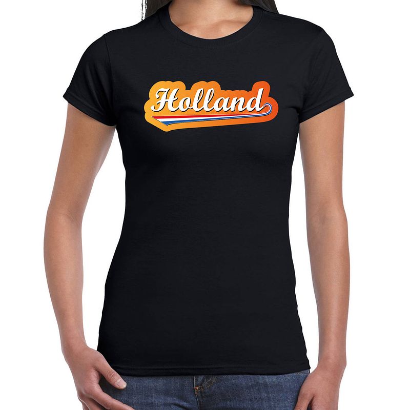 Foto van Zwart fan shirt / kleding holland met nederlandse wimpel ek/ wk voor dames xs - feestshirts