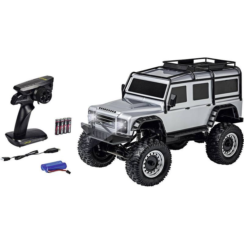 Foto van Carson modellsport land rover defender zilver 1:8 rc auto elektro terreinwagen 4wd rtr 2,4 ghz