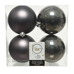 Foto van 4x stuks kunststof kerstballen antraciet (warm grey) 10 cm glans/mat - kerstbal