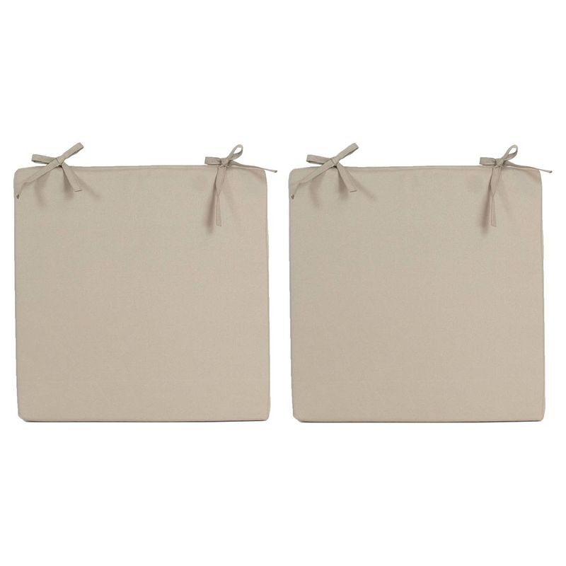 Foto van 2x stoelkussens voor binnen en buiten in de kleur taupe/beige 40 x 40 cm tuinkussens voor buitenstoe - sierkussens