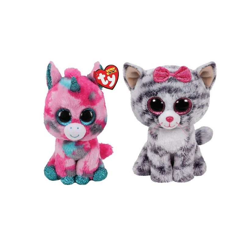 Foto van Ty - knuffel - beanie boo's - gumball unicorn & kiki cat