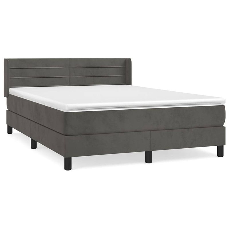 Foto van The living store fluweel boxspringbed - donkergrijs - 193 x 147 x 78/88 cm - pocketvering matras - middelharde