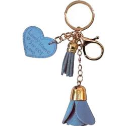 Foto van Verhaak sleutelhanger hearts and roses rvs/vilt goud/blauw