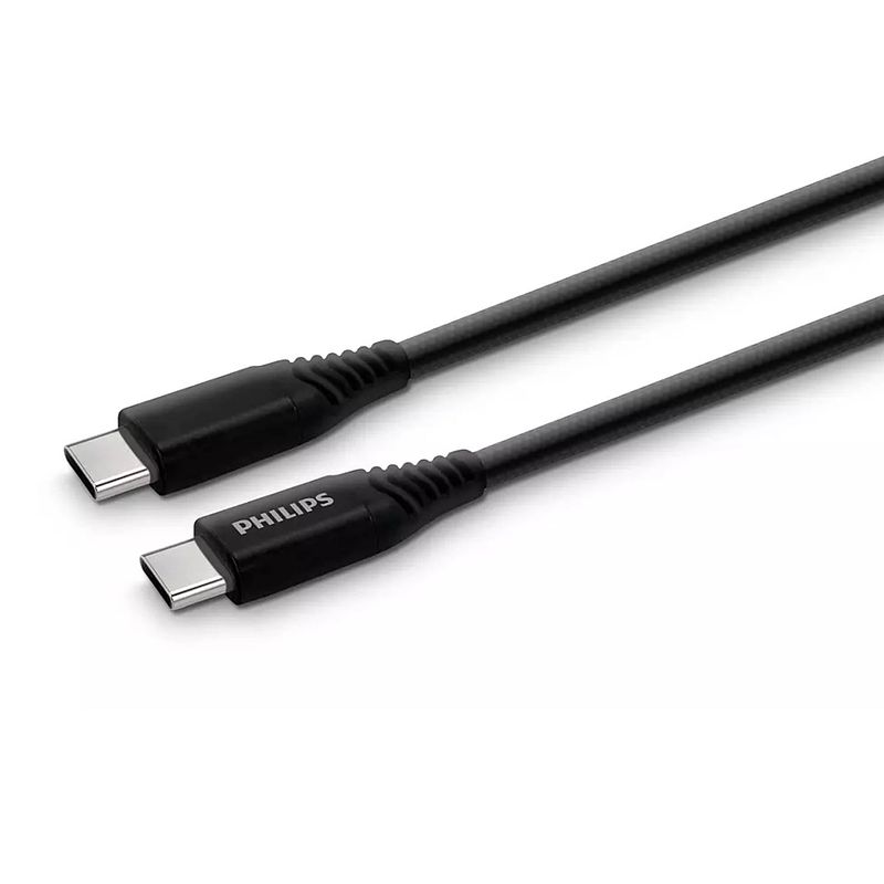 Foto van Philips dlc5206c/00 oplaadkabel - usb c naar usb c - 2 m lang - geweven - usb 3.0 - zwart