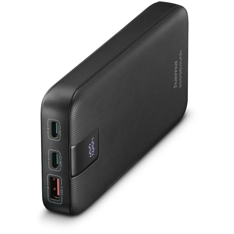 Foto van Hama pd 10 power pack 10000 mah 3 outputs 2x usb-c 1x usb-a powerbank grijs