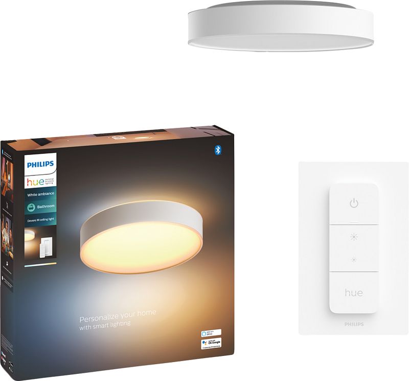 Foto van Philips hue devere m white ambiance badkamerplafondlamp wit + dimmer