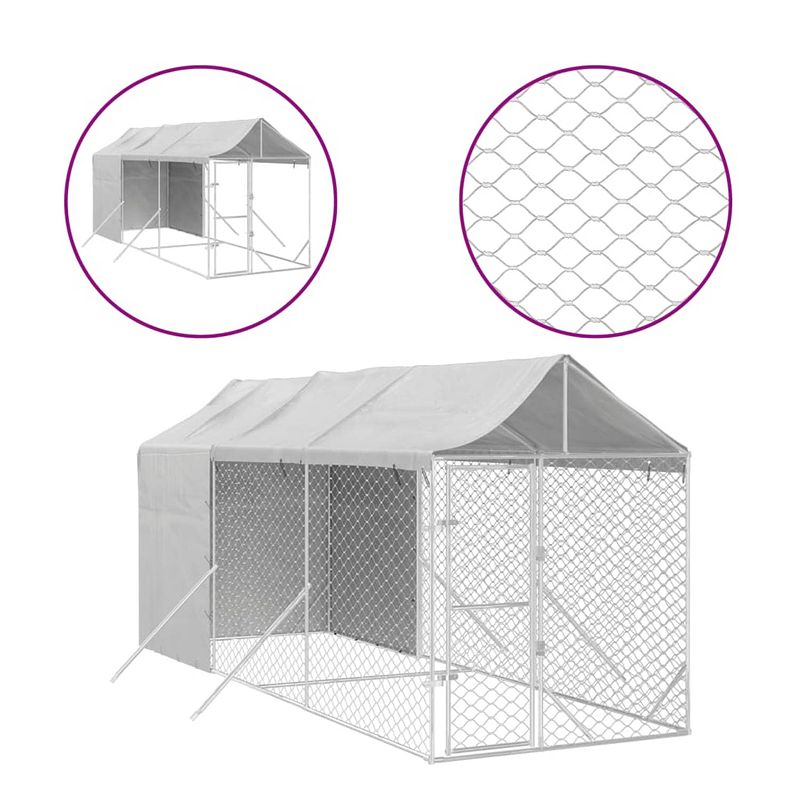 Foto van The living store hondenkennel - buiten - gegalvaniseerd staal - polyetheen - 2x6x2.5m - zilver