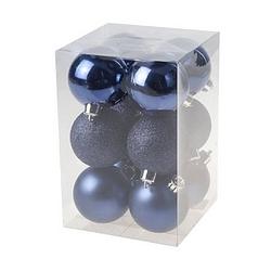 Foto van 36x kunststof kerstballen glanzend/mat donkerblauw 6 cm kerstboom versiering/decoratie - kerstbal