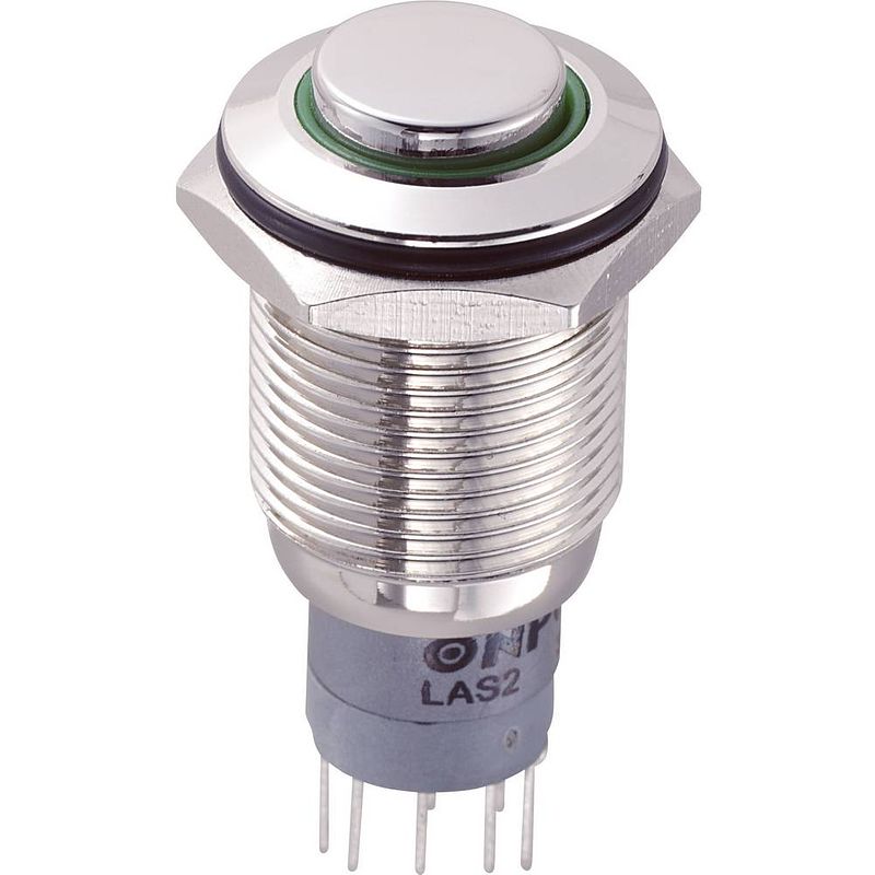 Foto van Tru components las2gqh-22e/g/12v/n/p vandalismebestendige druktoets 250 v/ac 3 a 2x aan/(aan) moment groen 1 stuk(s)