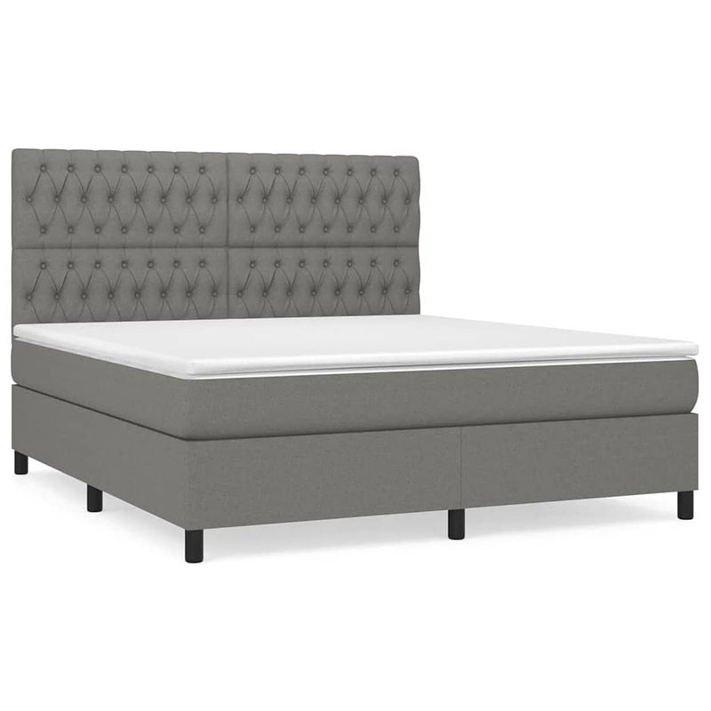 Foto van The living store boxspringbed - donkergrijs - stof - 203 x 180 x 118/128 cm - verstelbaar hoofdbord - pocketvering