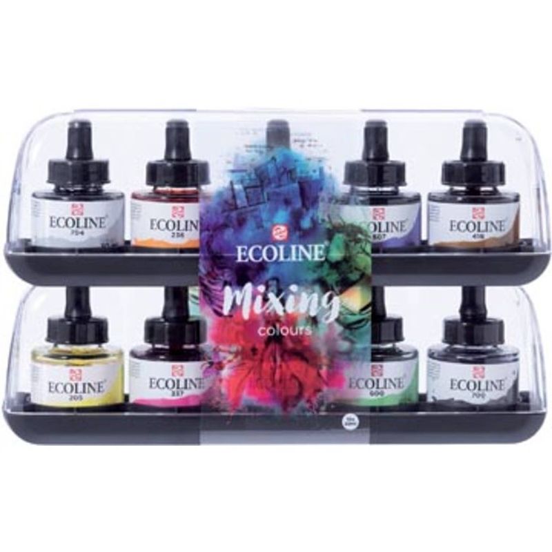 Foto van Talens ecoline waterverf flacon van 30 ml, set van 10 flacons in geassorteerde kleuren