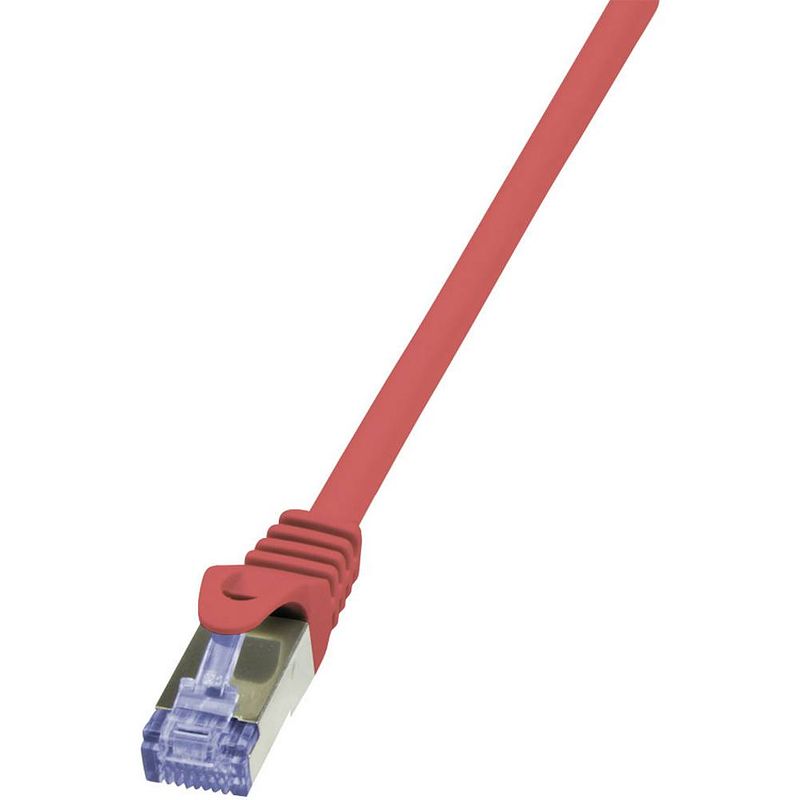 Foto van Logilink cq5064s rj45 netwerkkabel, patchkabel cat 6a s/ftp 3.00 m rood vlambestendig, halogeenvrij, snagless 1 stuk(s)