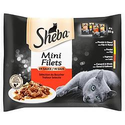 Foto van Sheba mini filets maaltijdzakjes traiteur selectie in saus kattenvoer 4 x 85g bij jumbo